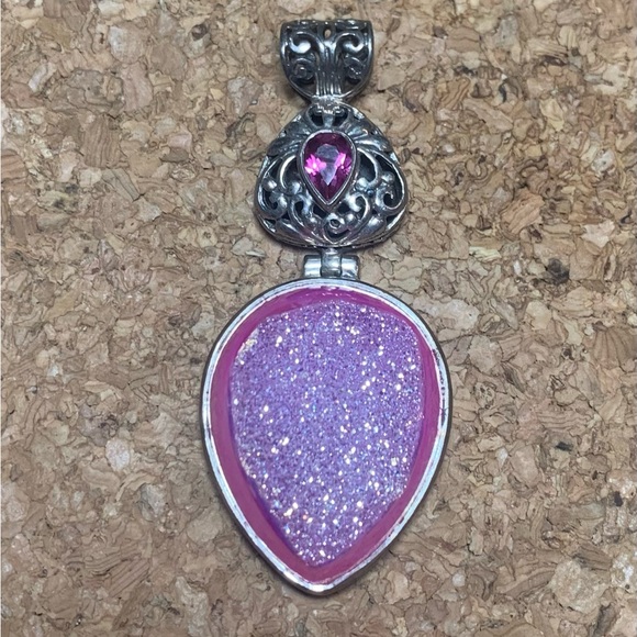 Pink Drusy/Pink Sapphire high quality Solid SS Stamped - Picture 5 of 8